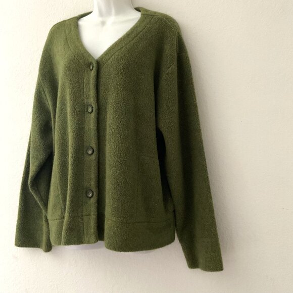 VINTAGE JANTZEN GREEN CARDIGAN WOOL BLEND SWEATER - Picture 2 of 16